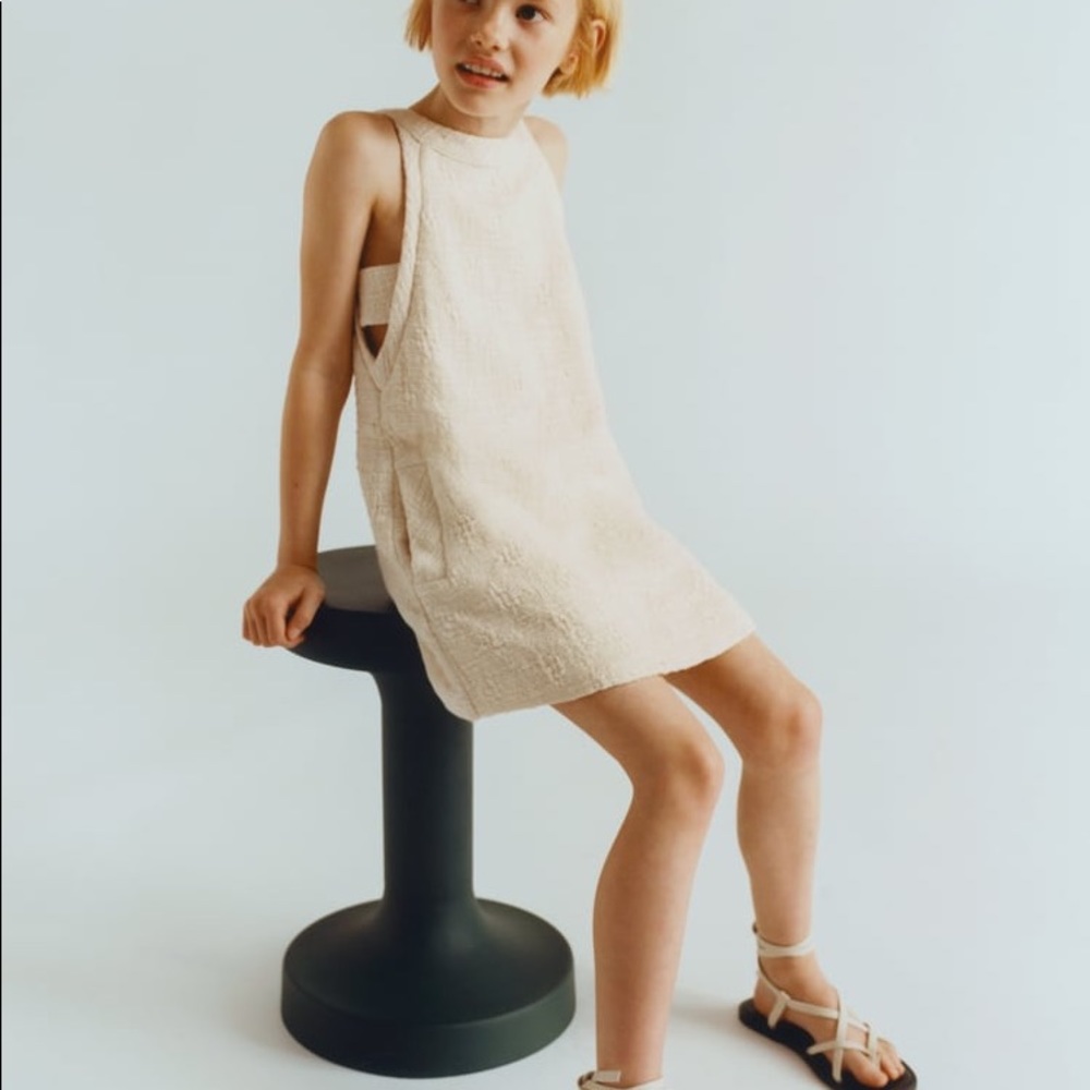 NWT Girls Zara Cream Textured Cut Out Dress with Jacket size 10